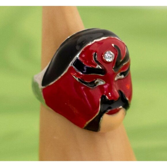 Vintage Red Tribal Mask Ring Size 8 - W2 - Picture 2 of 3